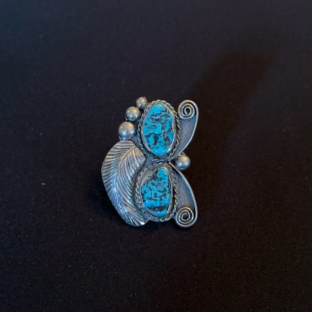 Silver and Turquoise Leaf Ring